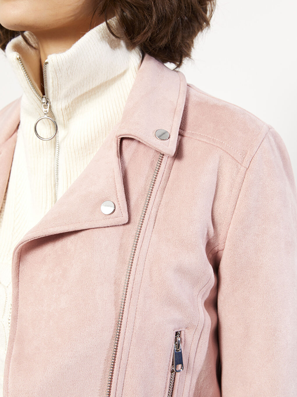 Veste en similicuir unie à col motard pour Femmes-4