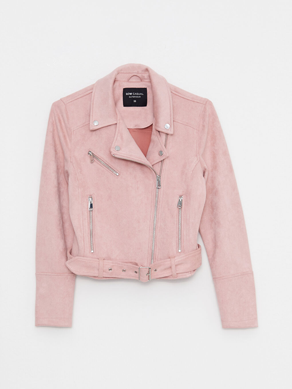 Veste en similicuir unie à col motard pour Femmes-6