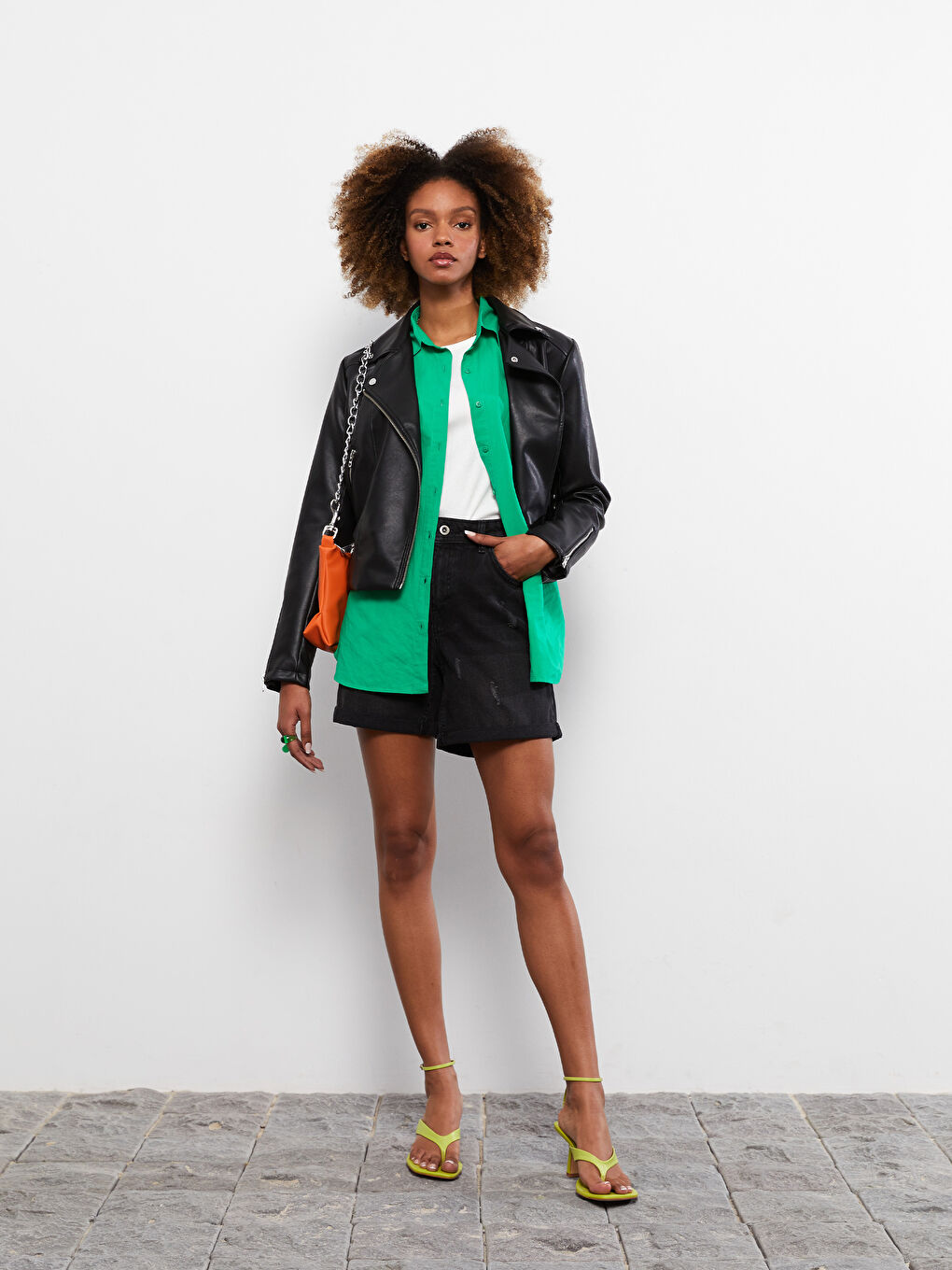 LCW Vision Damen Biker-Kragen Schlichte Kunstlederjacke -W20024Z8-CVL