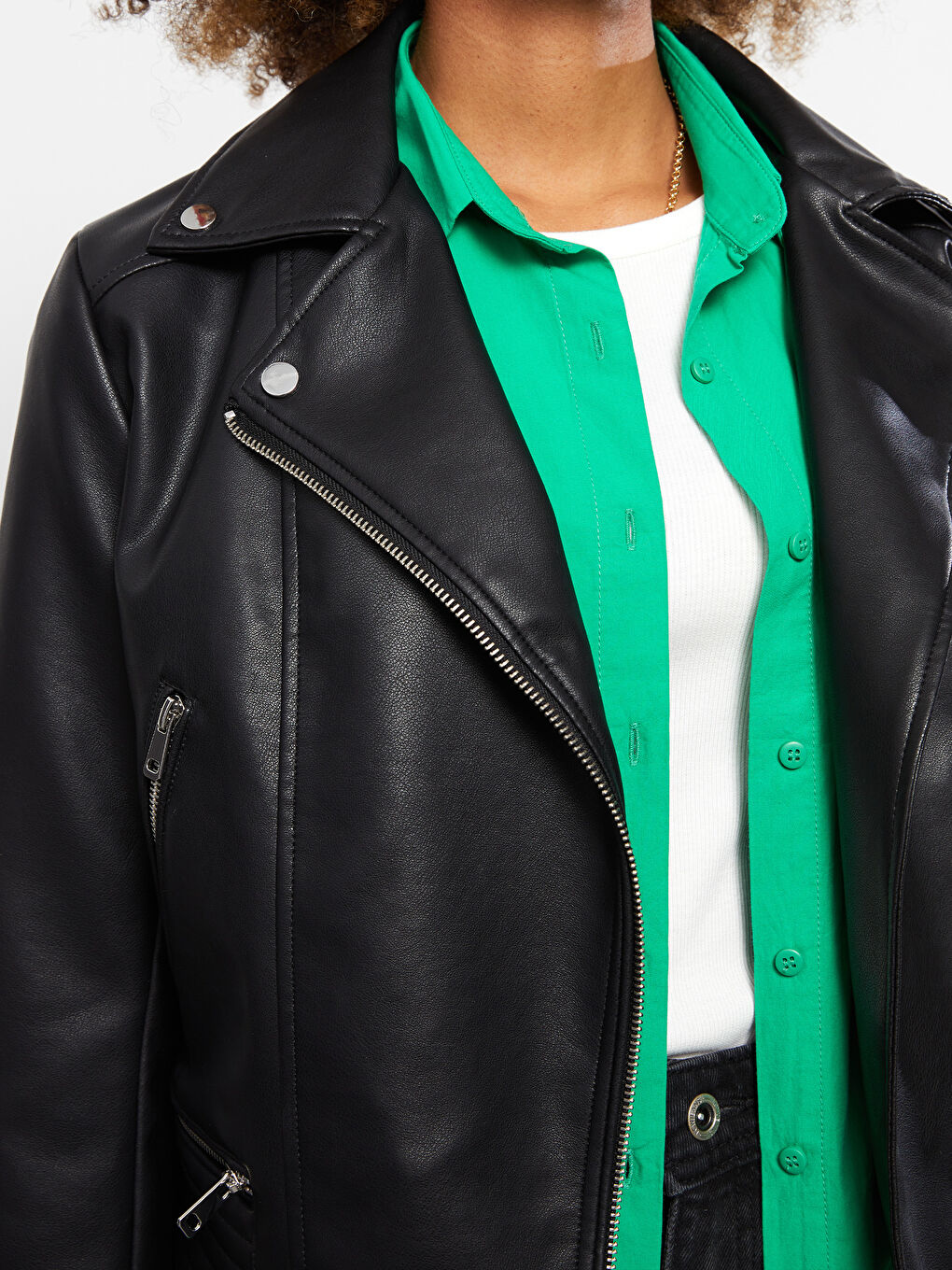 LCW Vision Damen Biker-Kragen Schlichte Kunstlederjacke -W20024Z8-CVL