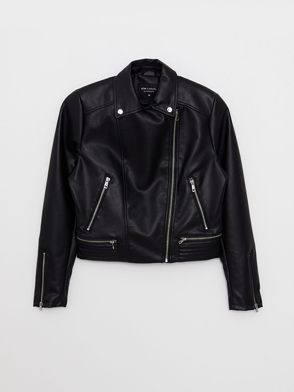LCW Vision Damen Biker-Kragen Schlichte Kunstlederjacke -W20024Z8-CVL