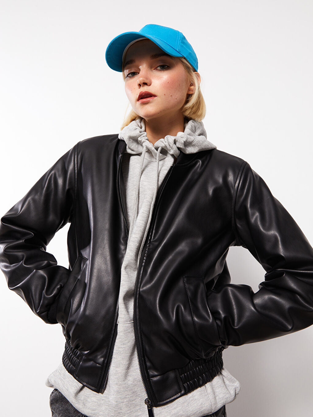 College Collar Straight Long Sleeve Women's Leather Look Coat