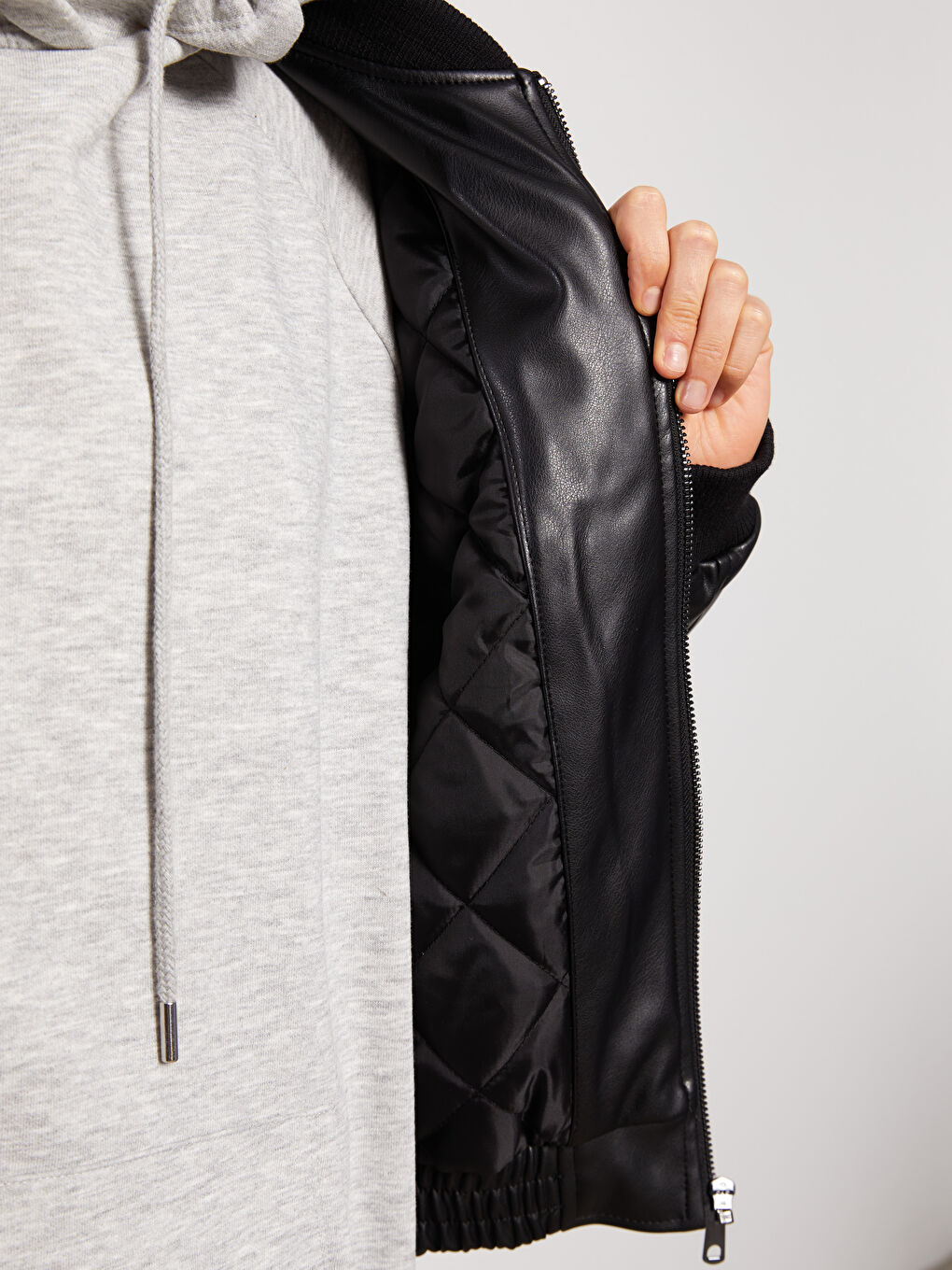 College Collar Straight Long Sleeve Women's Leather Look Coat-4