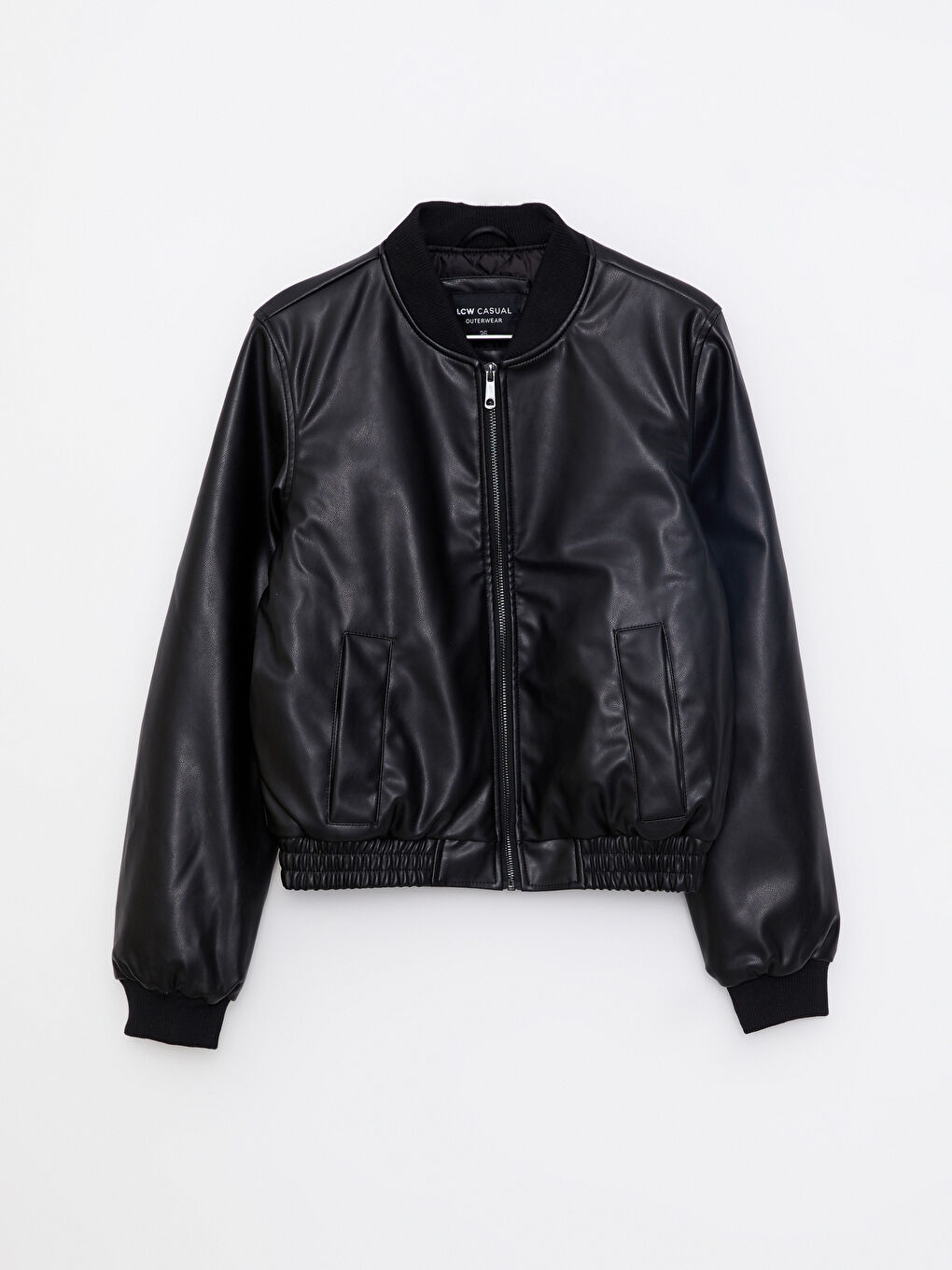 College Collar Straight Long Sleeve Women's Leather Look Coat-6