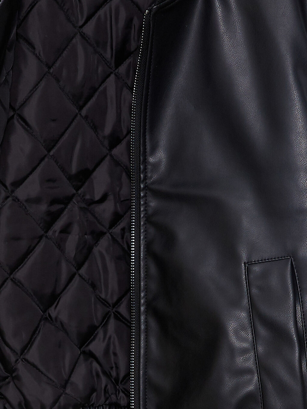 College Collar Straight Long Sleeve Women's Leather Look Coat-7