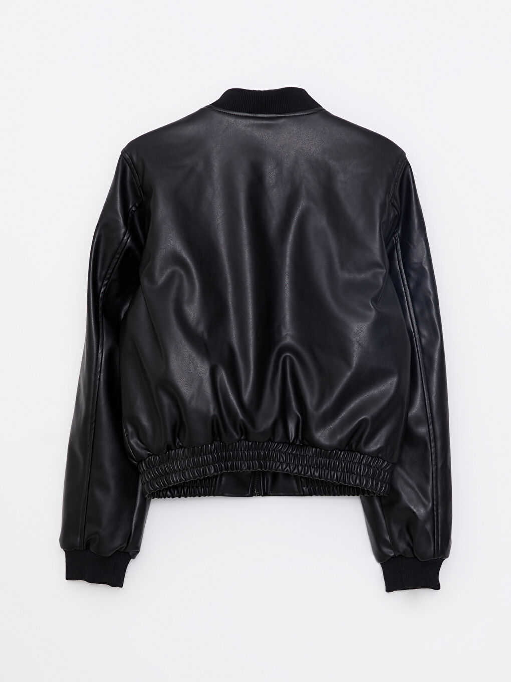 College Collar Straight Long Sleeve Women's Leather Look Coat-8