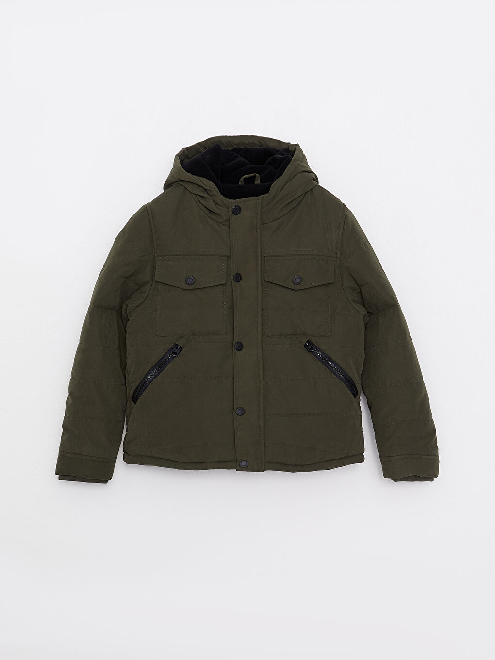 Yeşil Kapüşonlu Basic Erkek Çocuk Mont