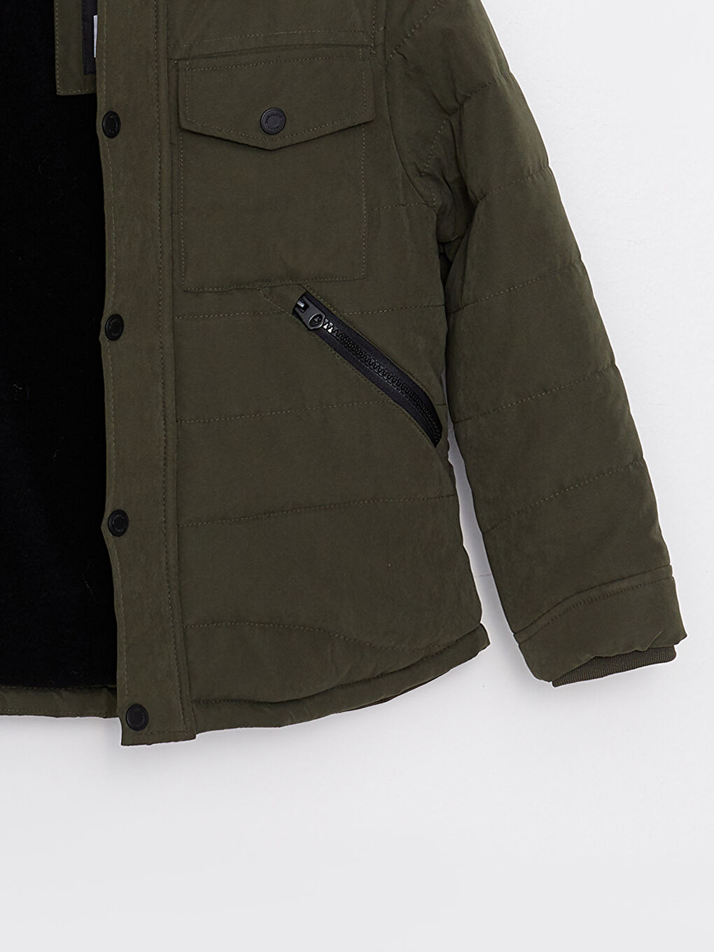 Yeşil Kapüşonlu Basic Erkek Çocuk Mont-2