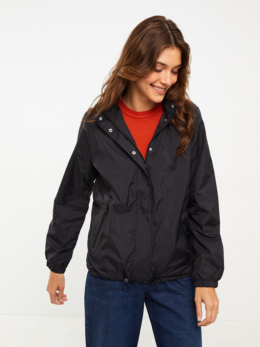 Women's Hooded Plain Raincoat-2