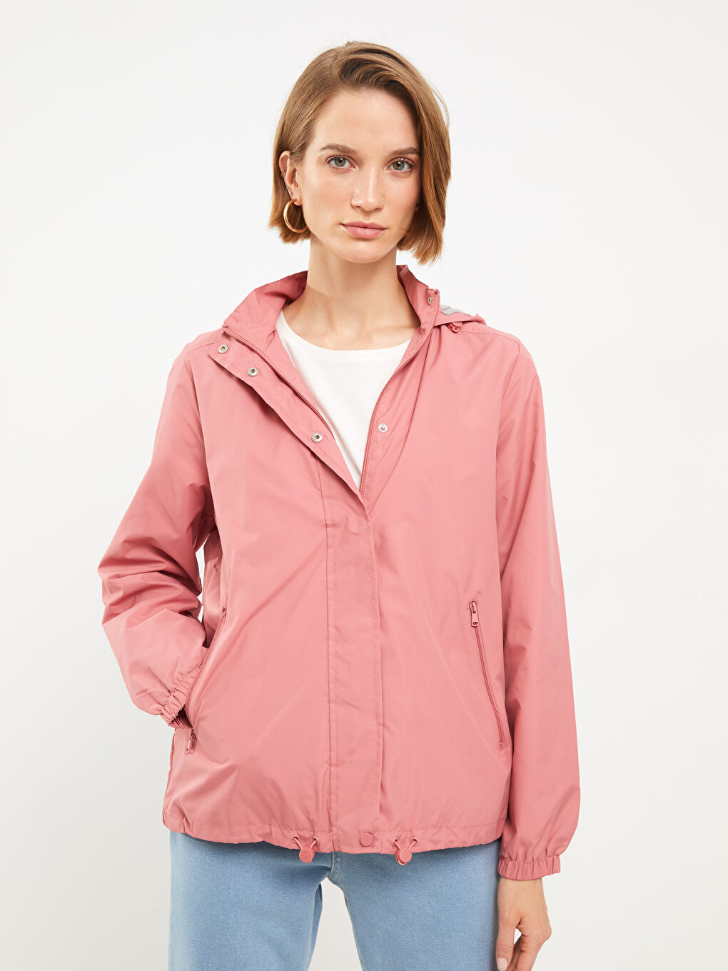 Женский однотонный дождевик с капюшоном-1