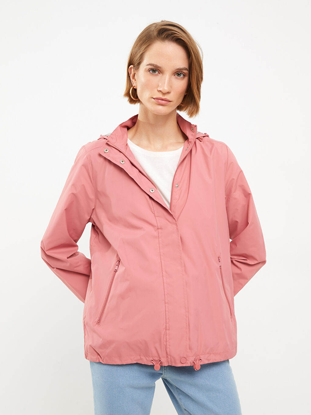 Женский однотонный дождевик с капюшоном-3
