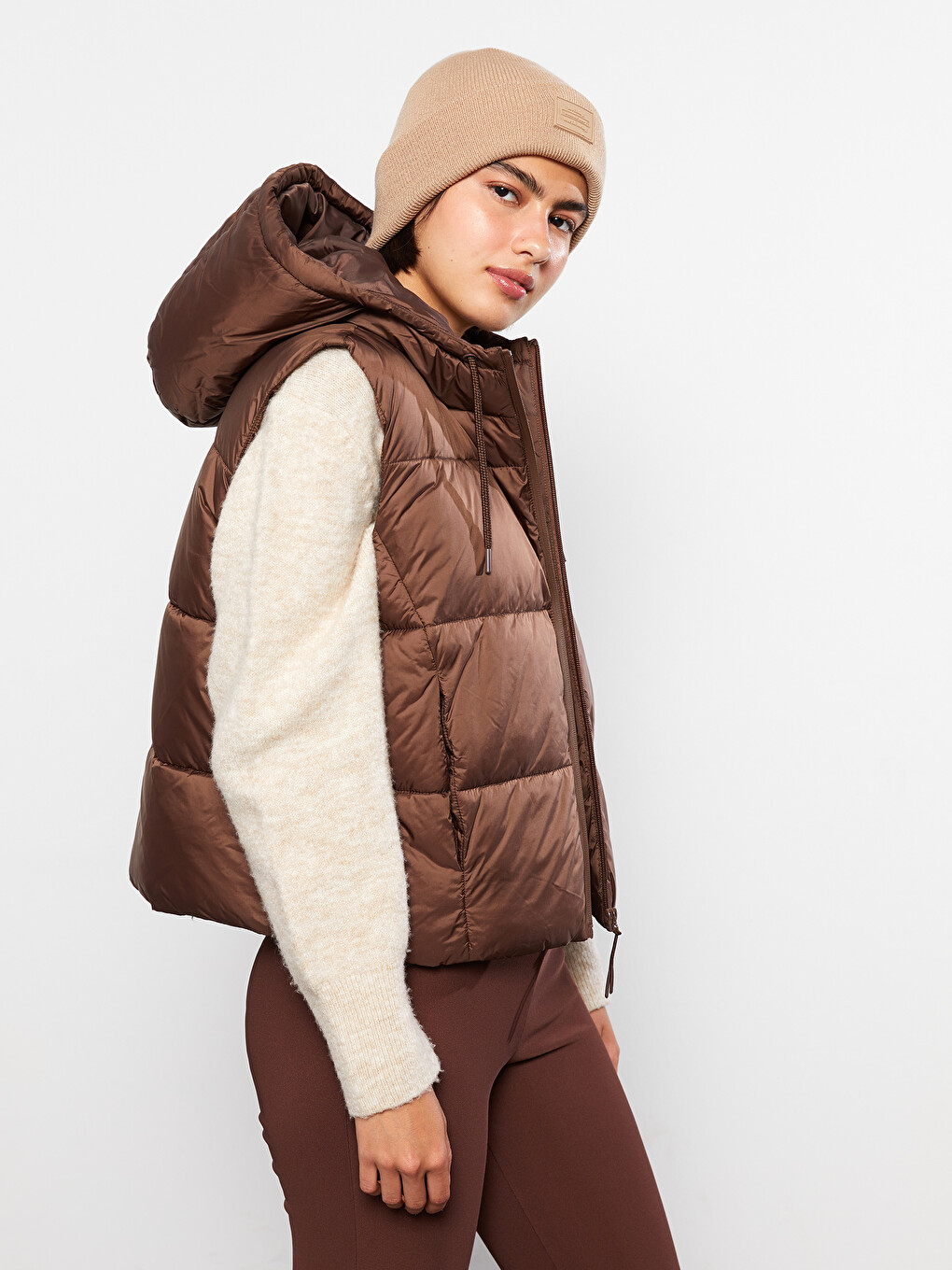 Women's Hooded Plain Puffer Gilet-2