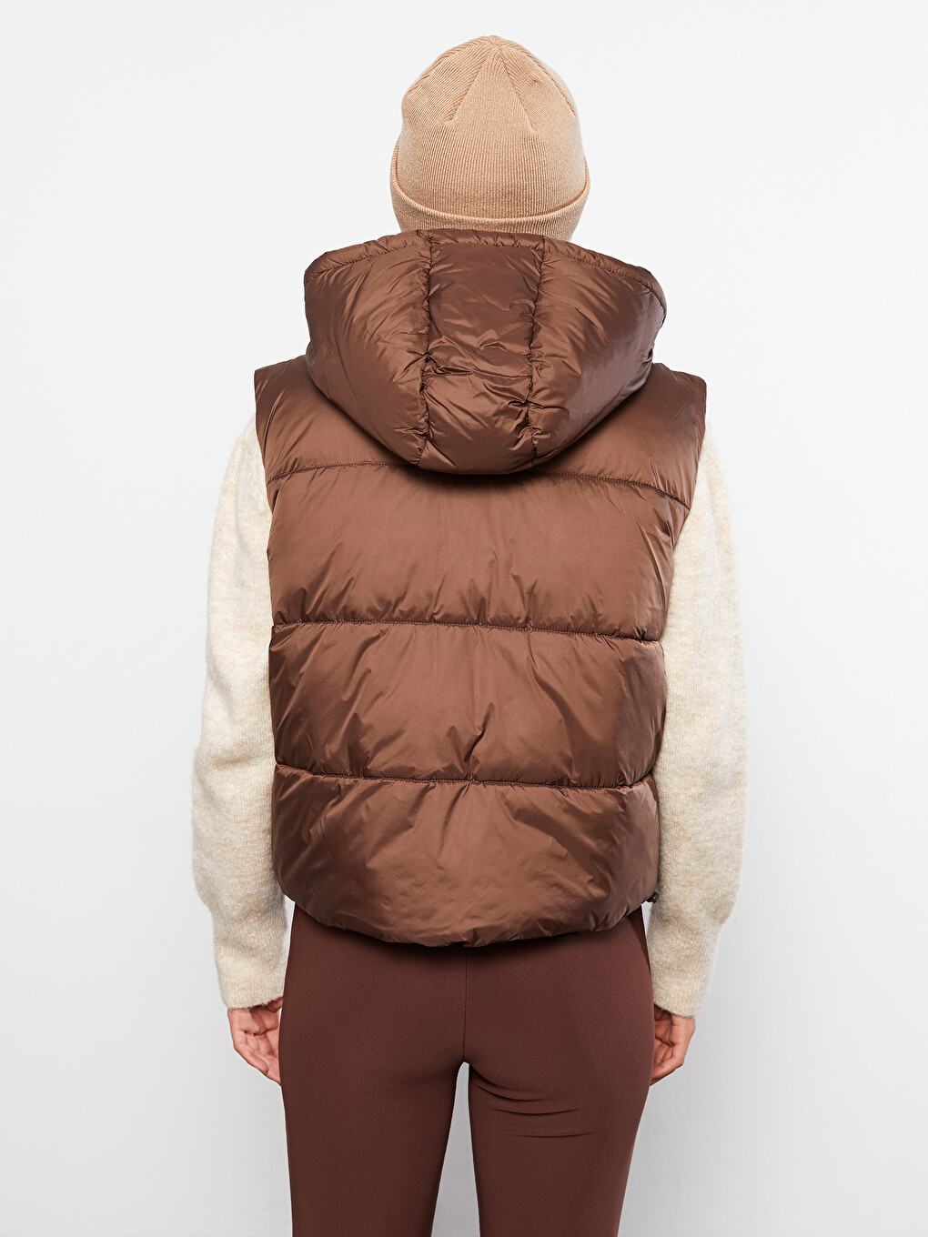 Women's Hooded Plain Puffer Gilet-5