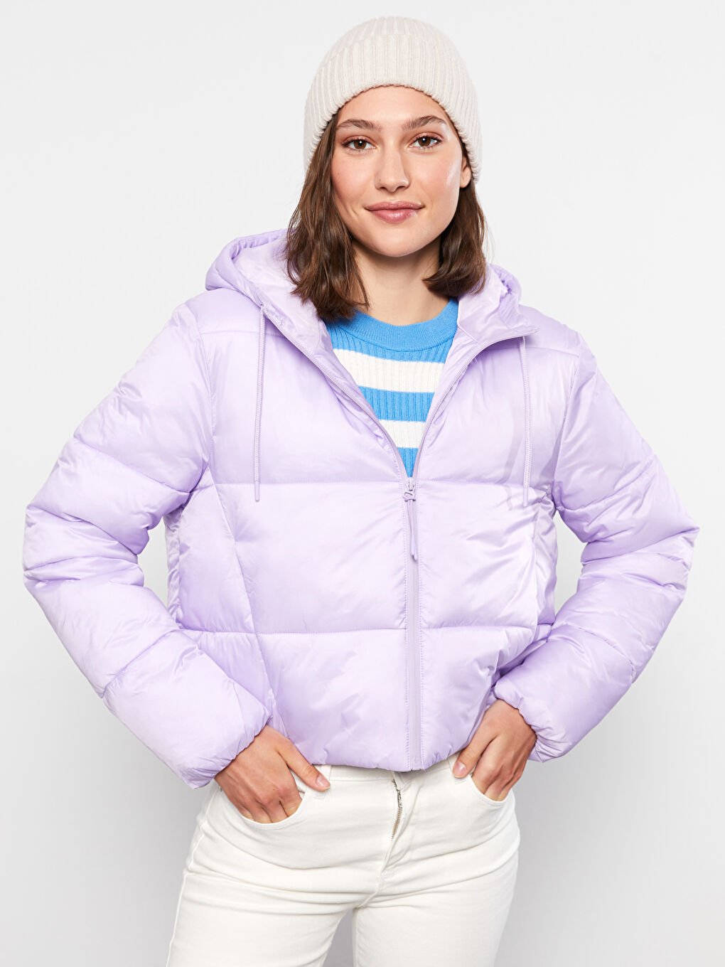 Women's Hooded Plain Puffer Coat-1