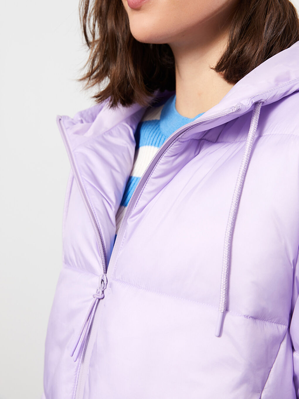 Women's Hooded Plain Puffer Coat-2