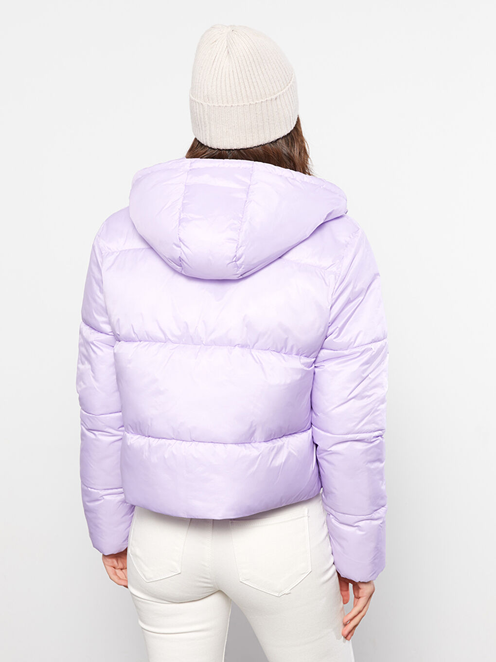 Women's Hooded Plain Puffer Coat-4