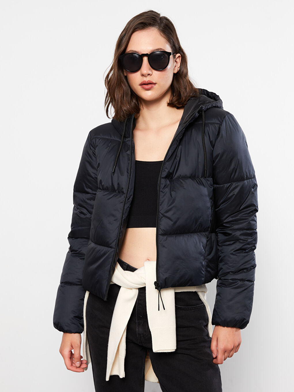 Women's Hooded Plain Puffer Coat-1