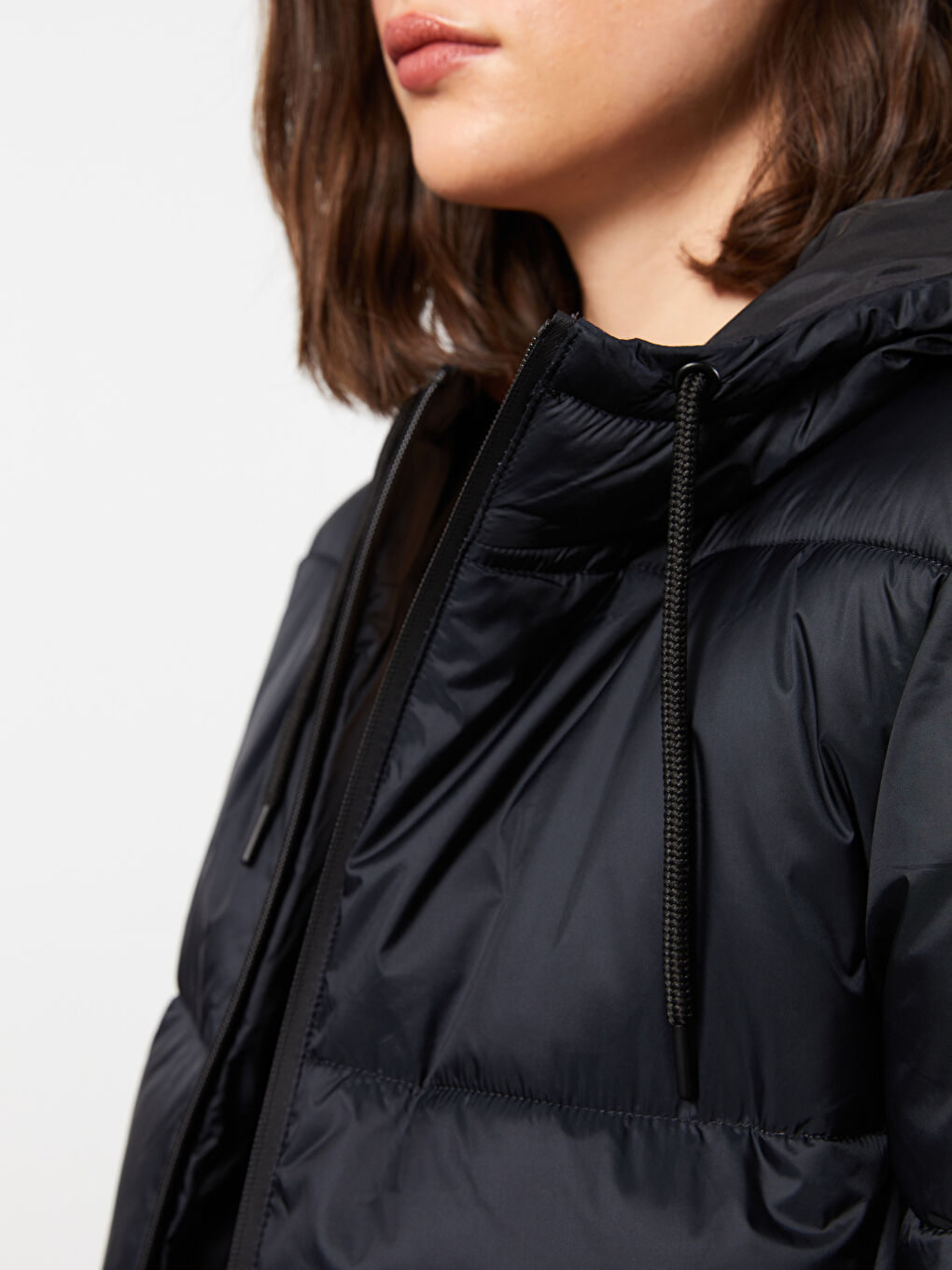 Women's Hooded Plain Puffer Coat-2