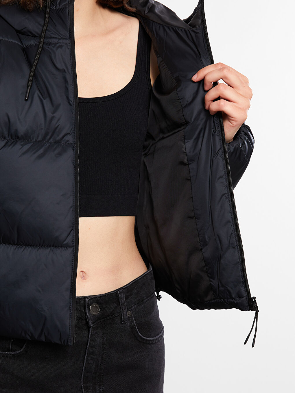 Women's Hooded Plain Puffer Coat-3