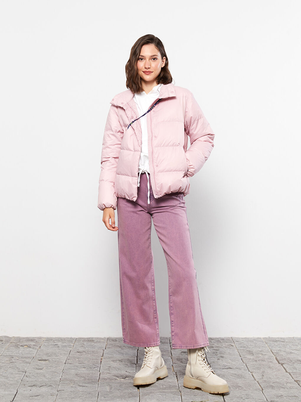 Pembe Aplike Baskılı Kapüşonlu Tunik