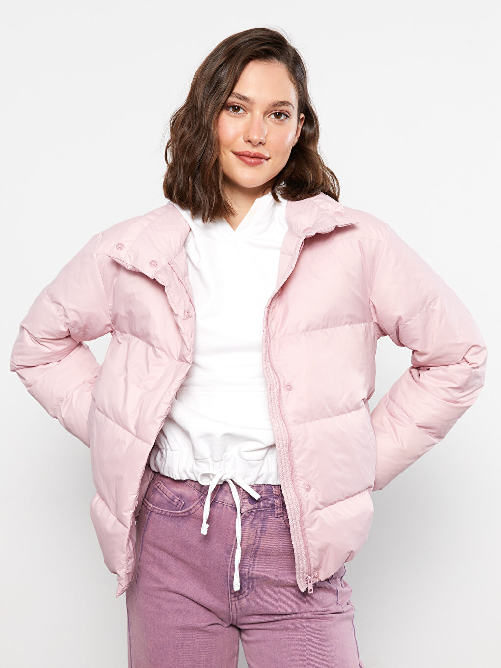 Pembe Aplike Baskılı Kapüşonlu Tunik-1