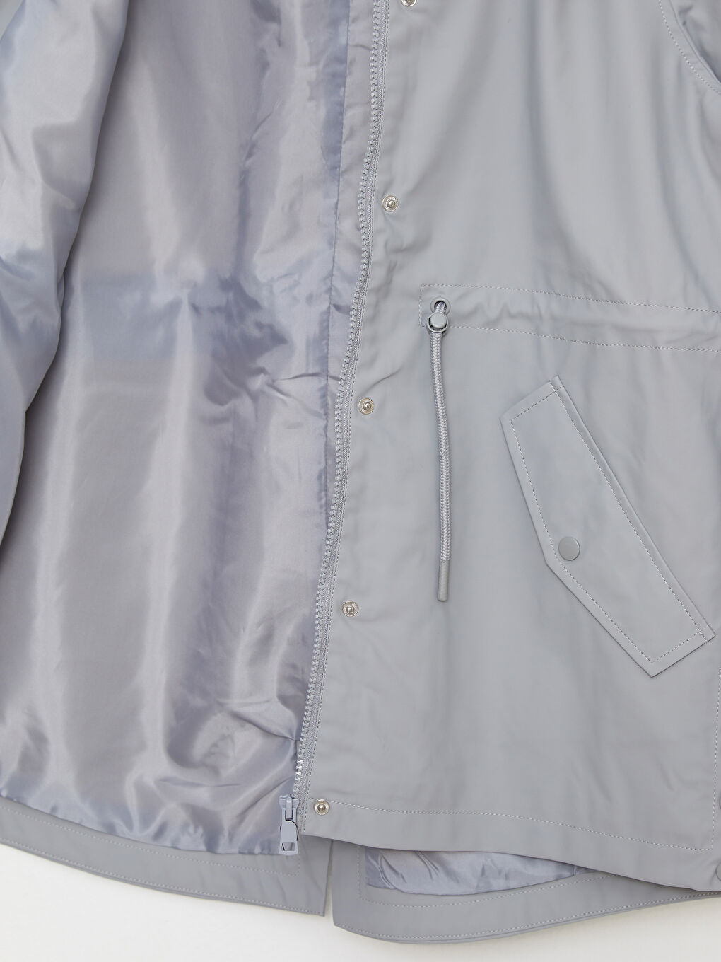 Gri Kadın Kapüşonlu Düz Yağmurluk-7