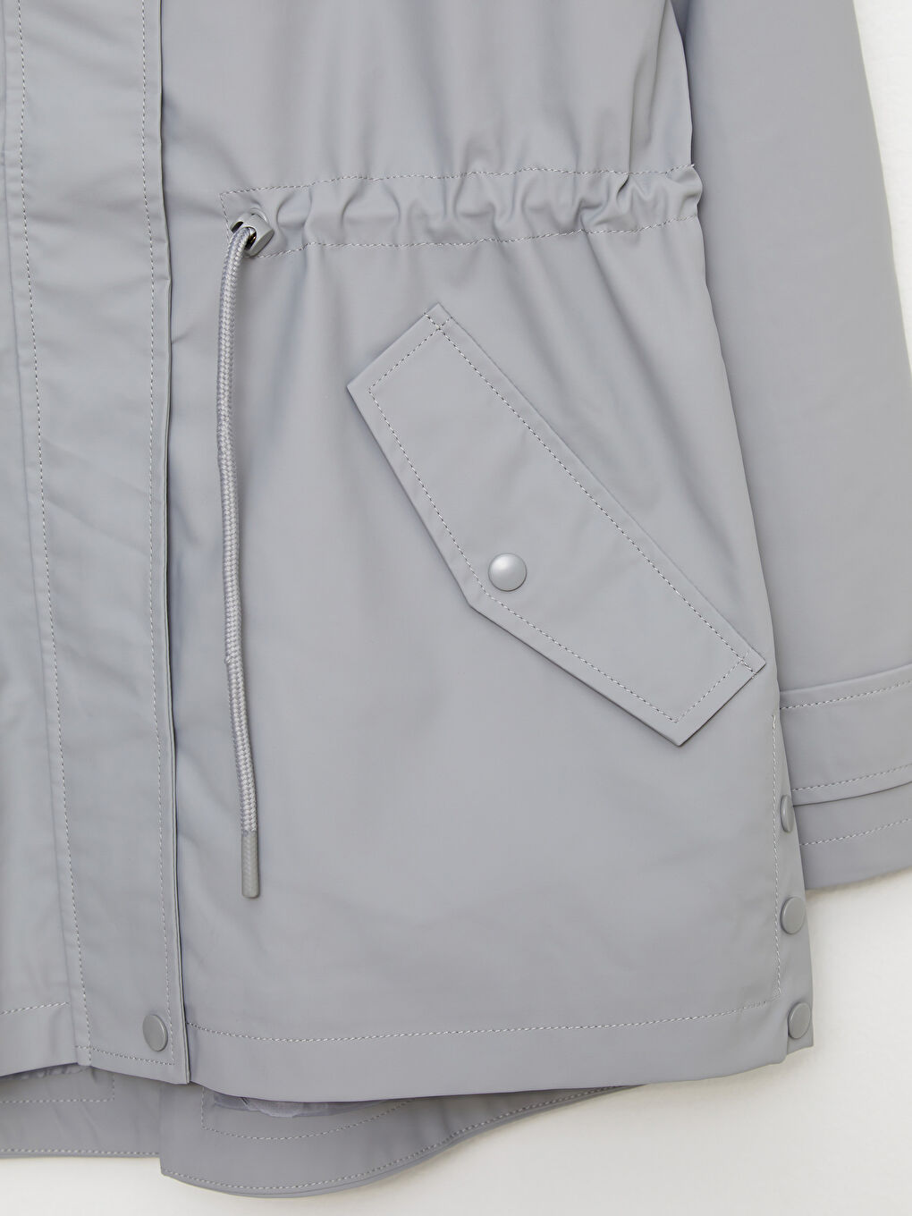 Gri Kadın Kapüşonlu Düz Yağmurluk-8