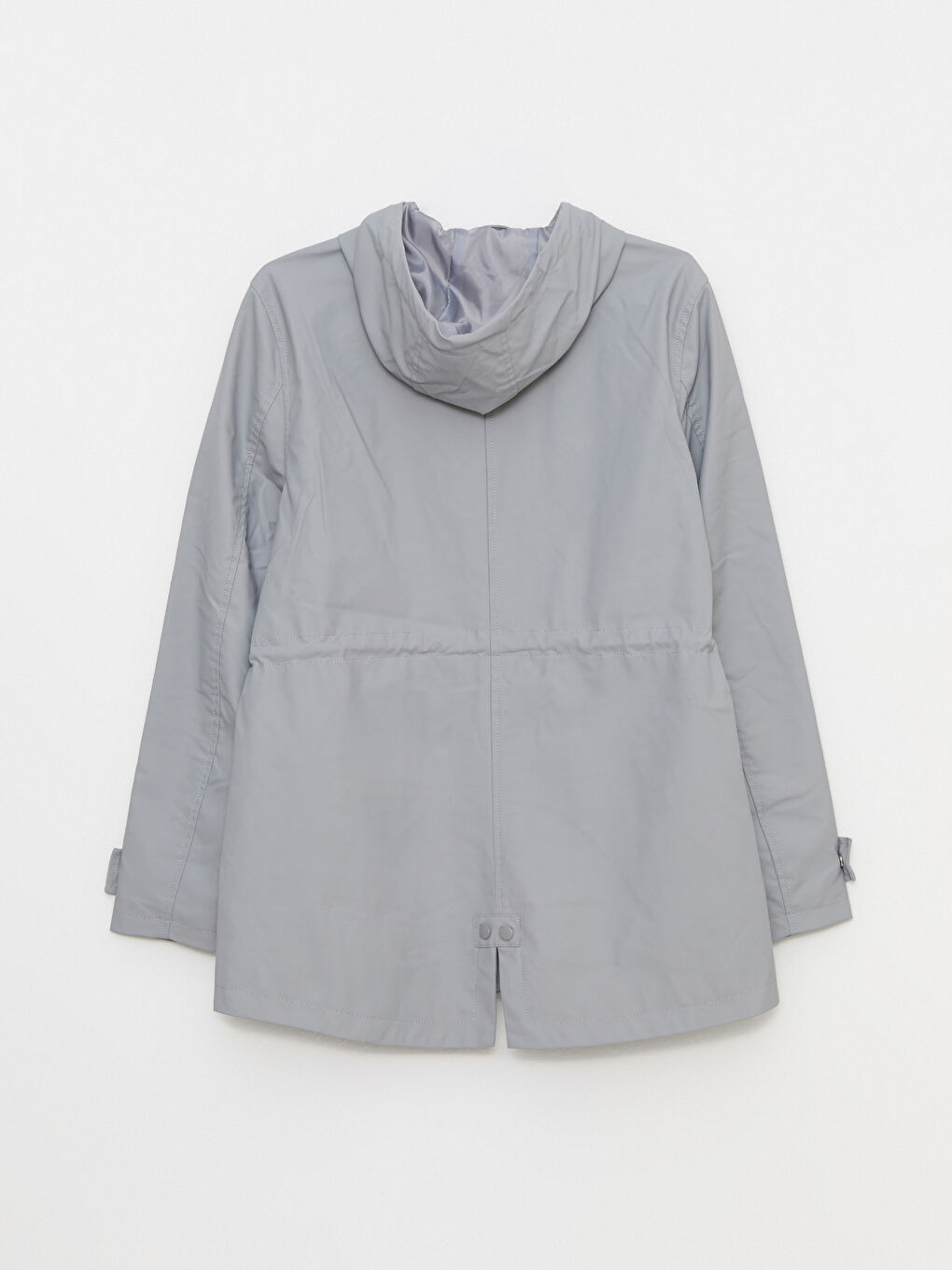 Gri Kadın Kapüşonlu Düz Yağmurluk-9