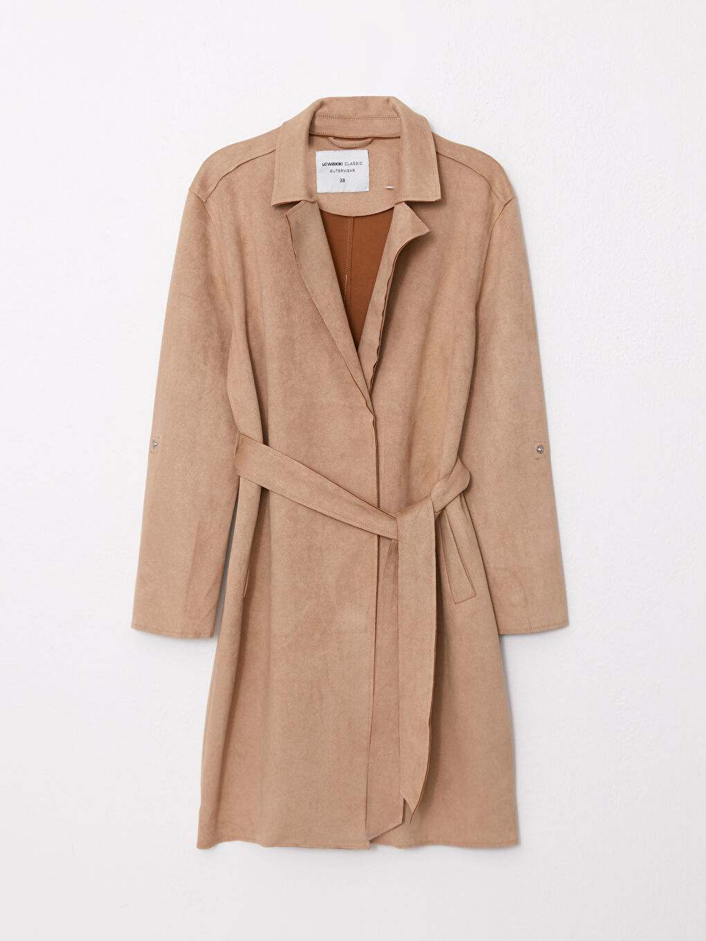 Женский Тренч с прямым воротником и длинными рукавами-5