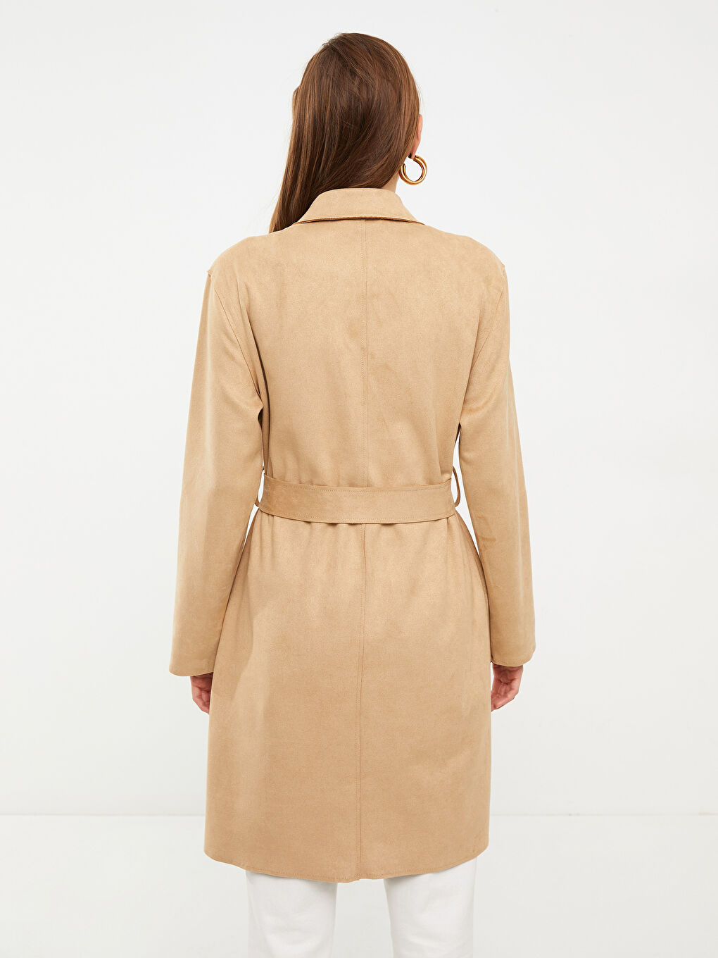 Женский Тренч с прямым воротником и длинными рукавами-4