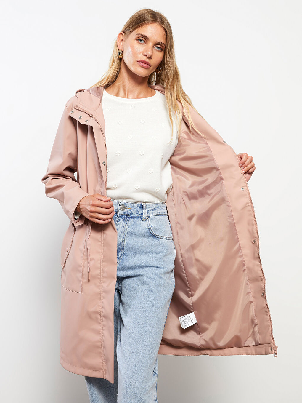 Женский однотонный дождевик с капюшоном-1