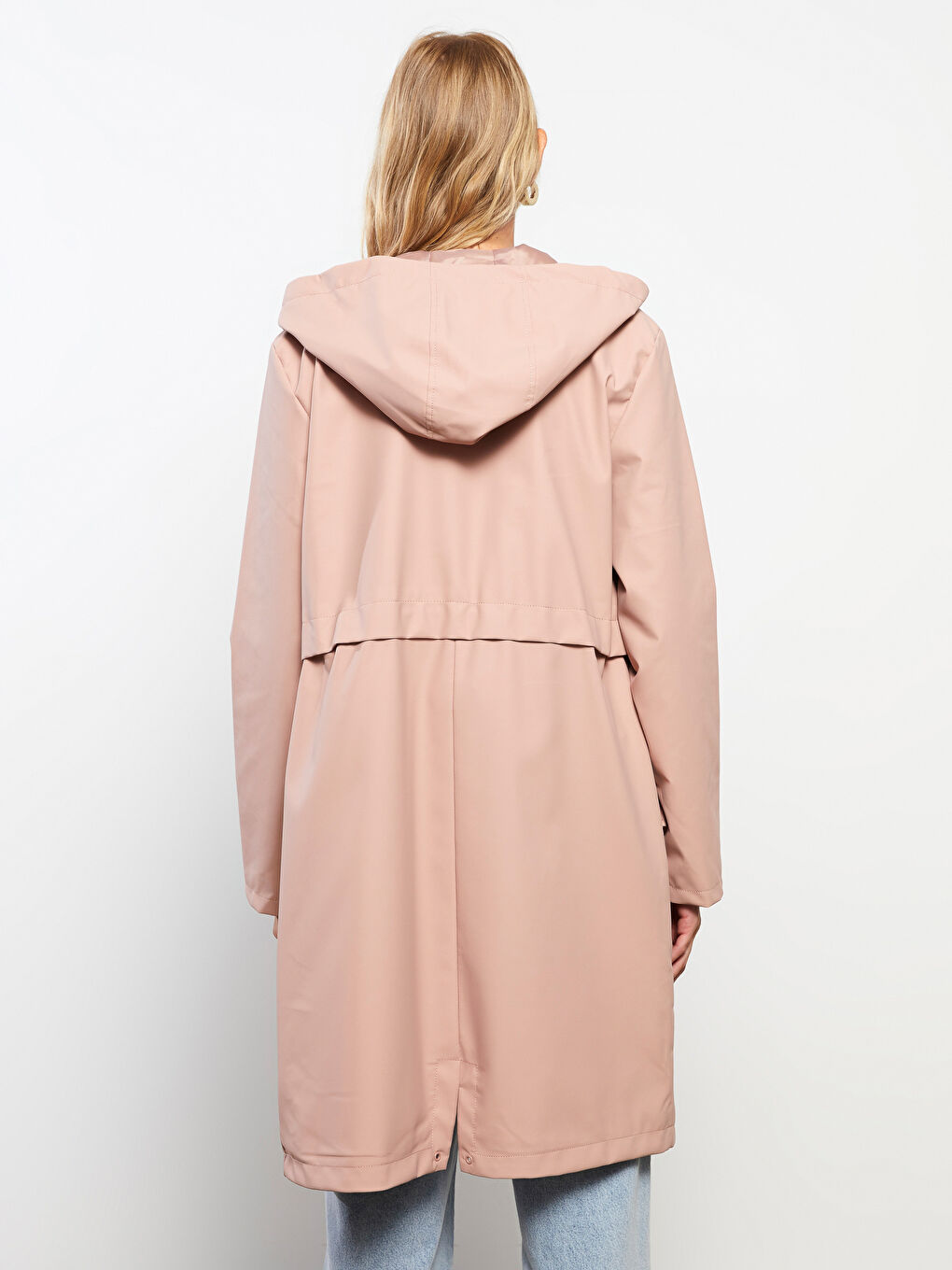 Женский однотонный дождевик с капюшоном-5
