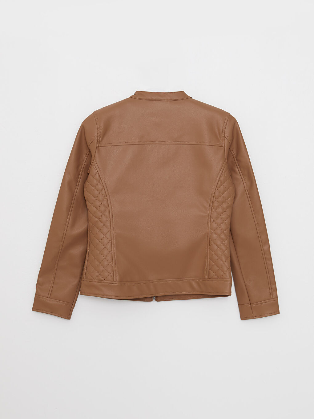 Veste en simili cuir à col rond, manches longues, coupe régulière pour femmes-8