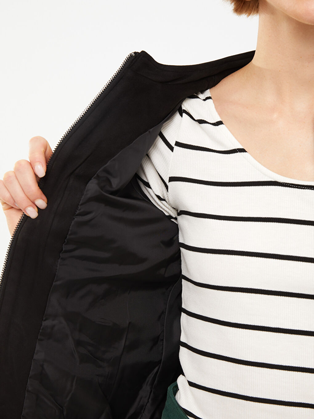 Stand Up Collar Quilted Long Sleeve Women's Leather Look Coat-5