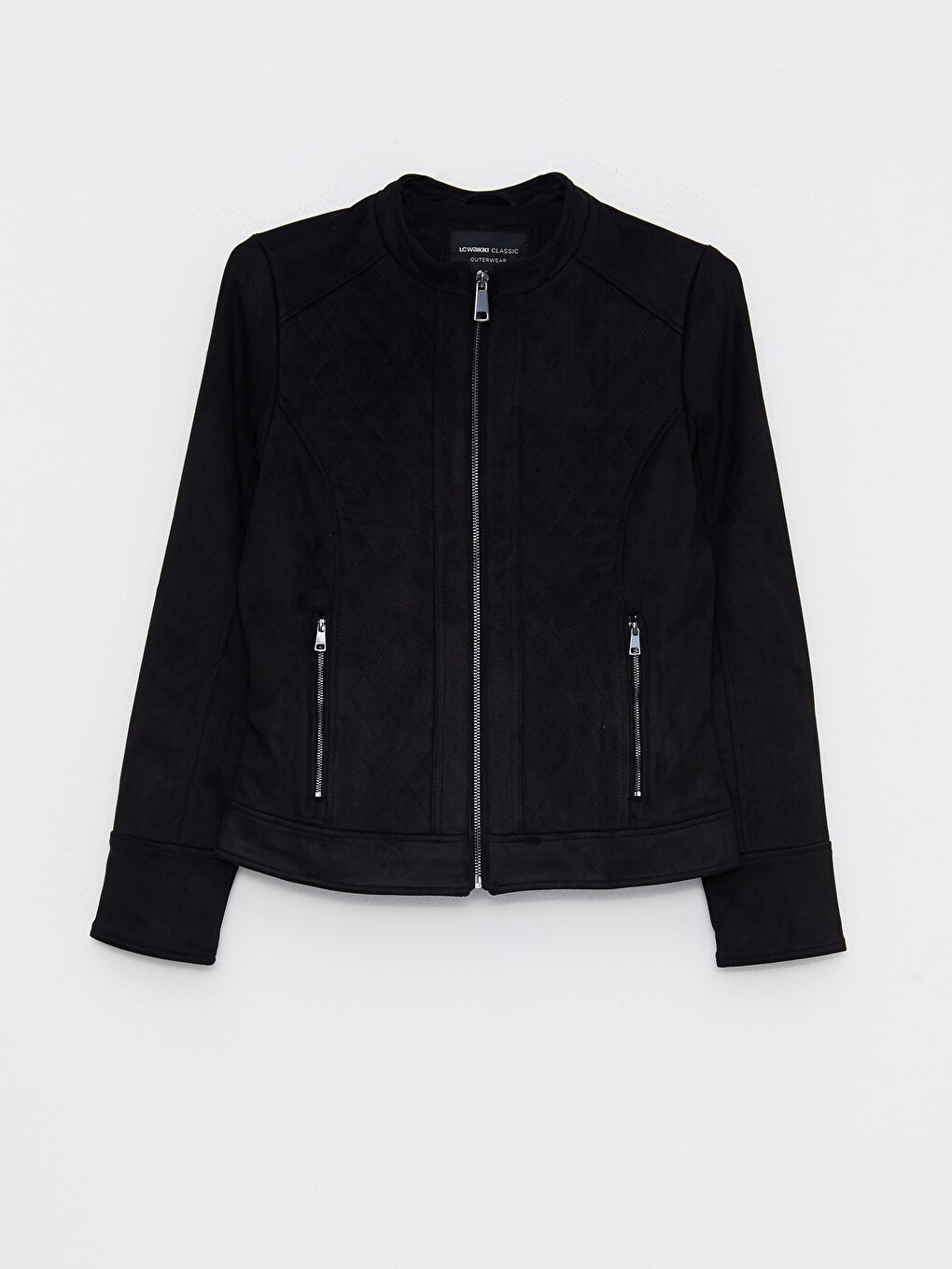 Stand Up Collar Quilted Long Sleeve Women's Leather Look Coat-7