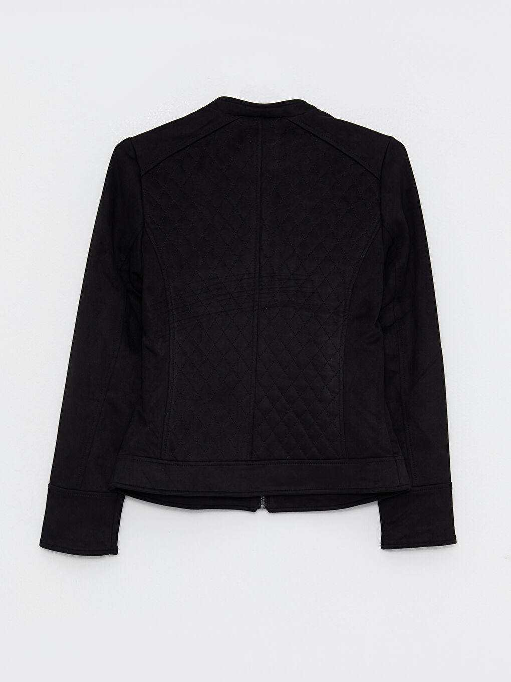 Stand Up Collar Quilted Long Sleeve Women's Leather Look Coat-8