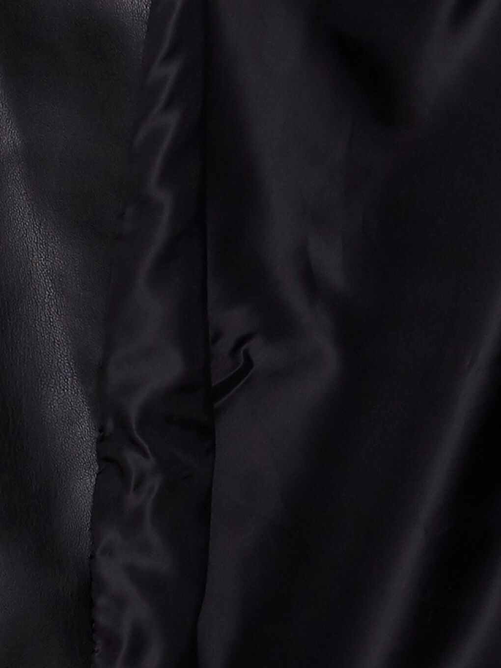 Siyah Kadın Biker Yaka Düz Deri Görünümlü Mont-7