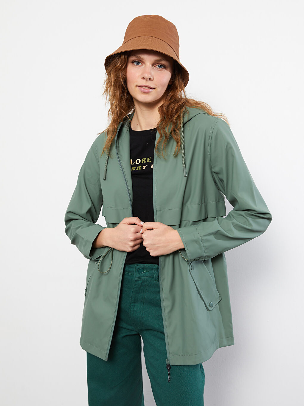 Impermeabil Simplu cu Glugă pentru Femei-2