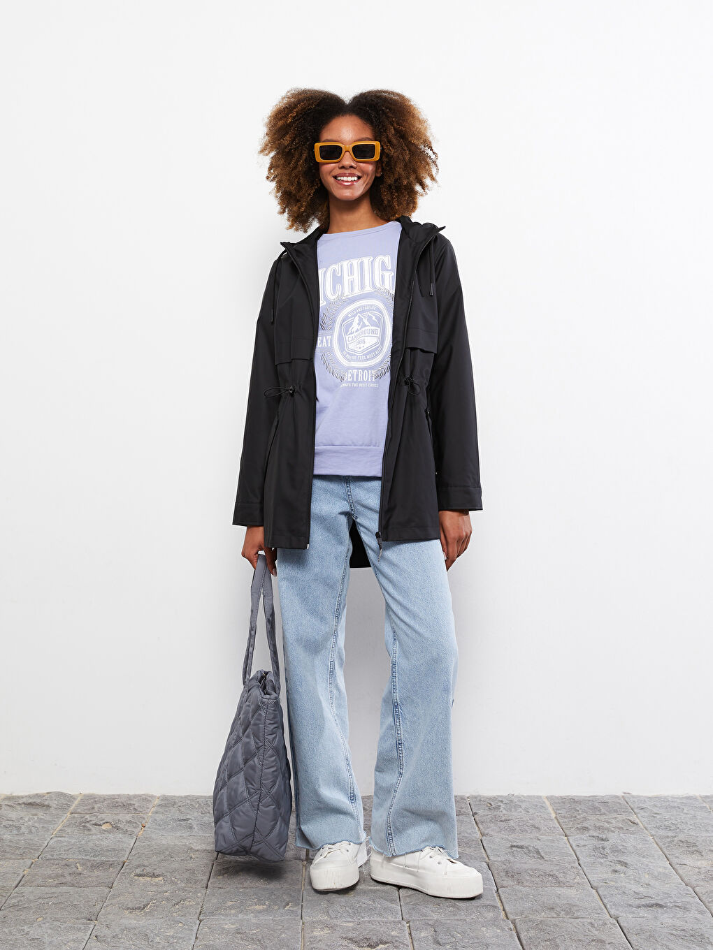 Әйелдерге арналған капюшонды өрнексіз жаңбырға арналған күрте