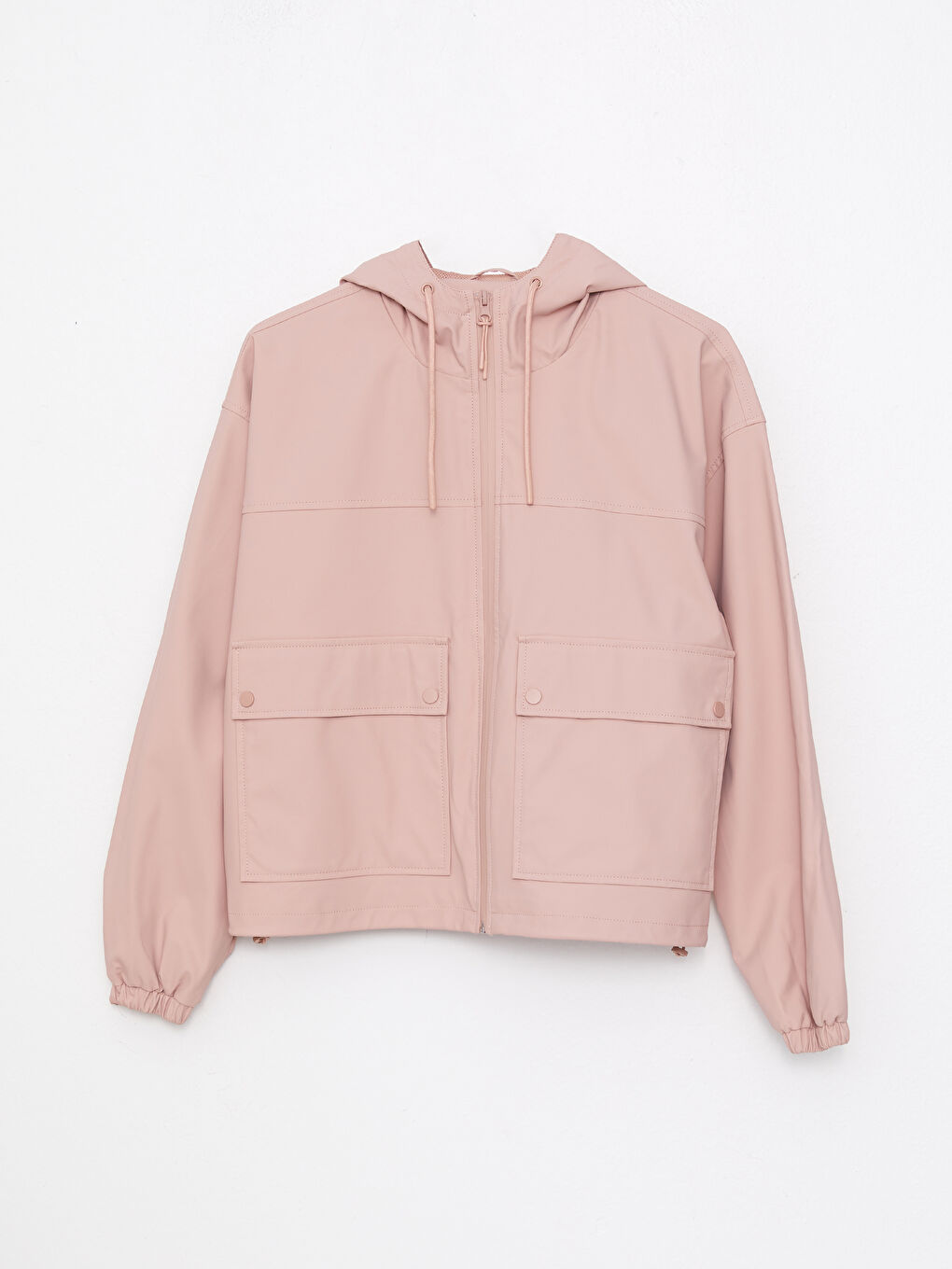 Женский однотонный дождевик с капюшоном-3