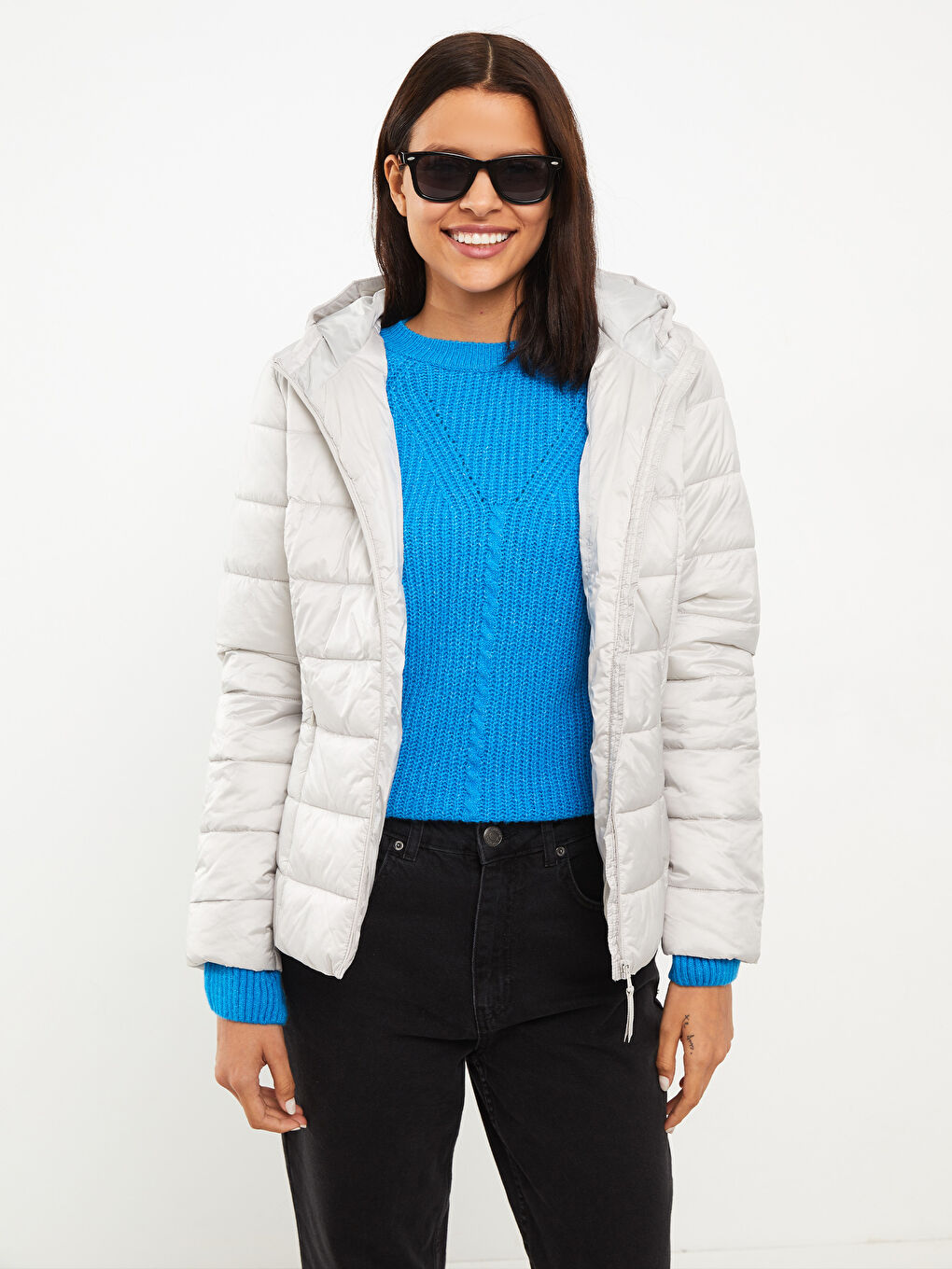 Women's Hooded Plain Puffer Coat-1