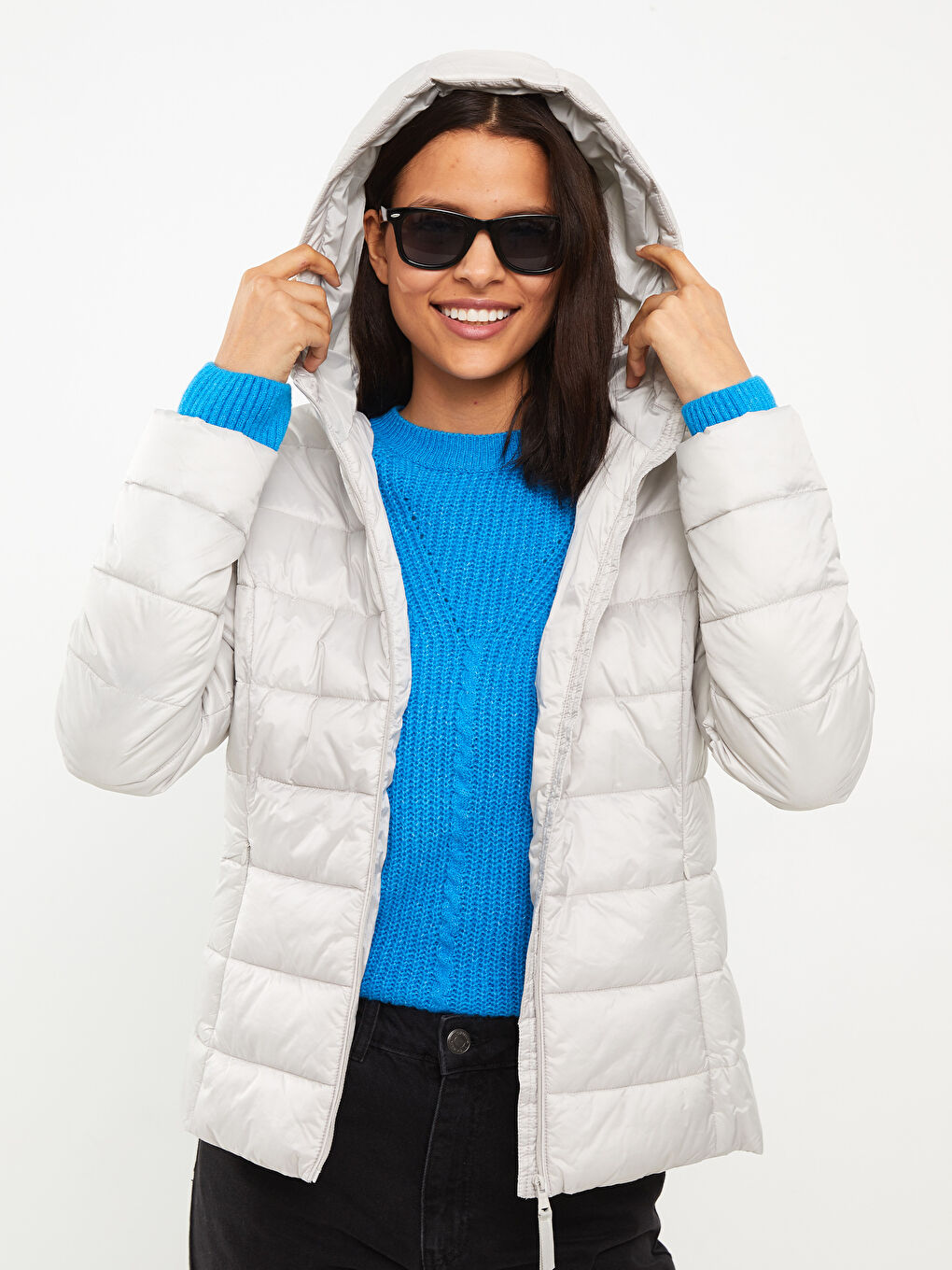 Women's Hooded Plain Puffer Coat-2