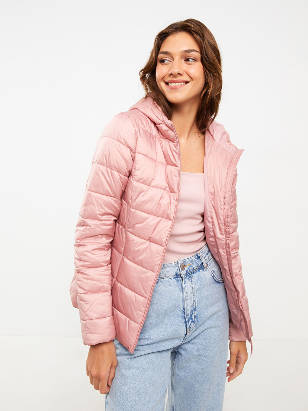 Women's Hooded Plain Puffer Coat-1