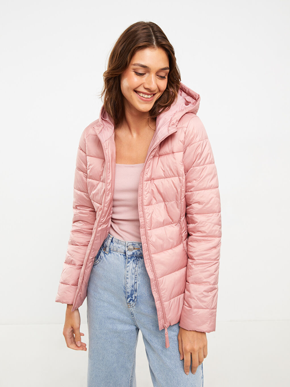 Women's Hooded Plain Puffer Coat-2