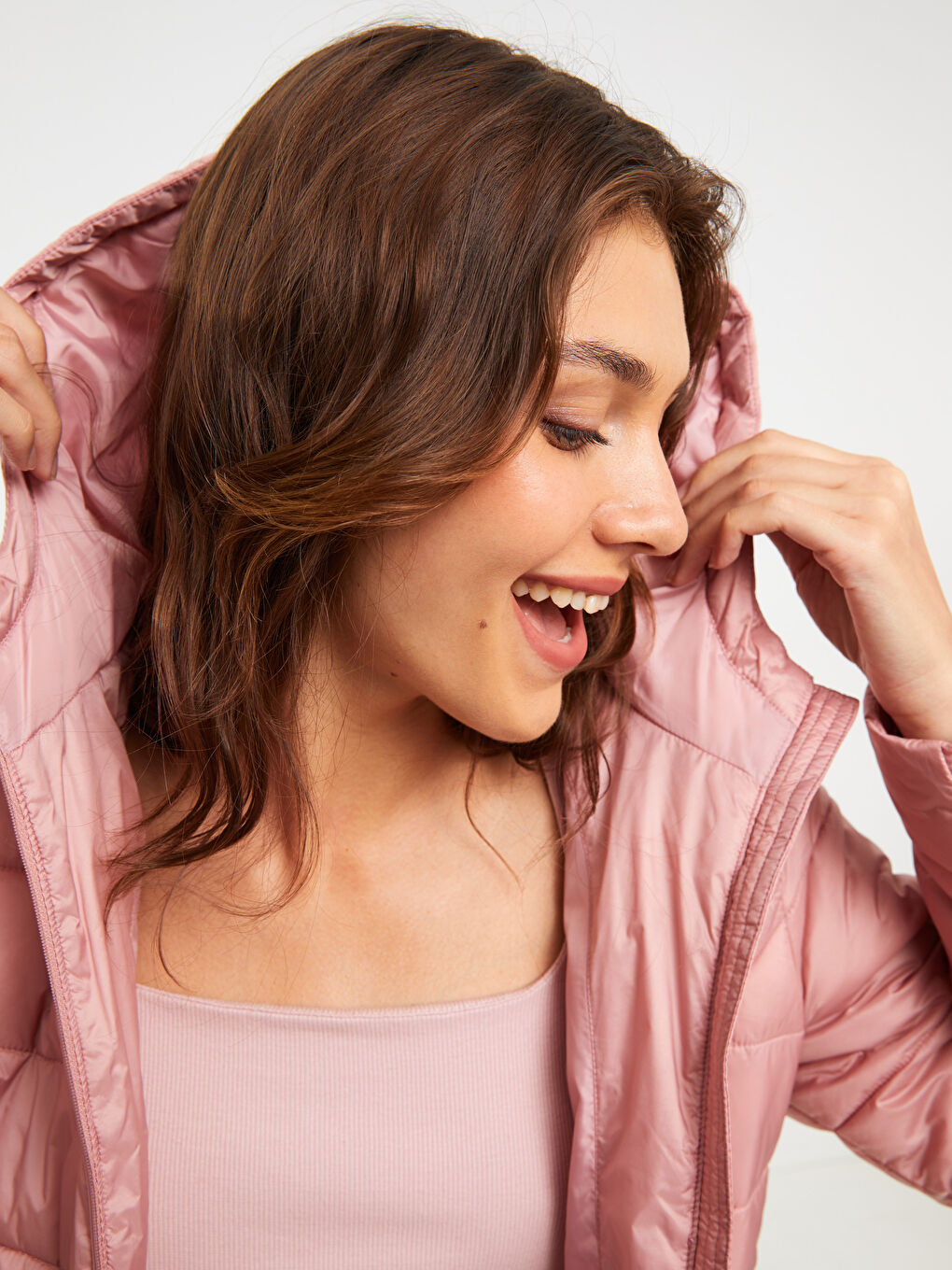 Women's Hooded Plain Puffer Coat-3