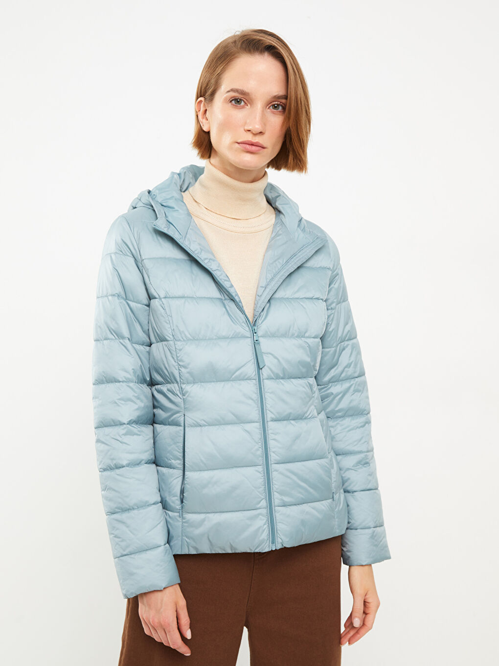 Women's Hooded Plain Puffer Coat-1