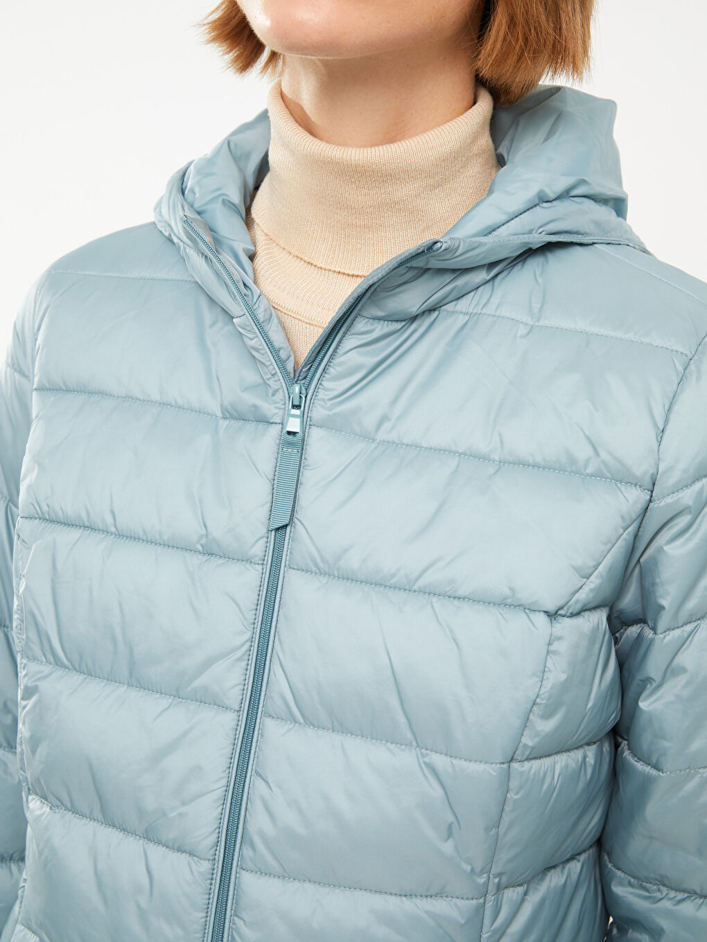Women's Hooded Plain Puffer Coat-3