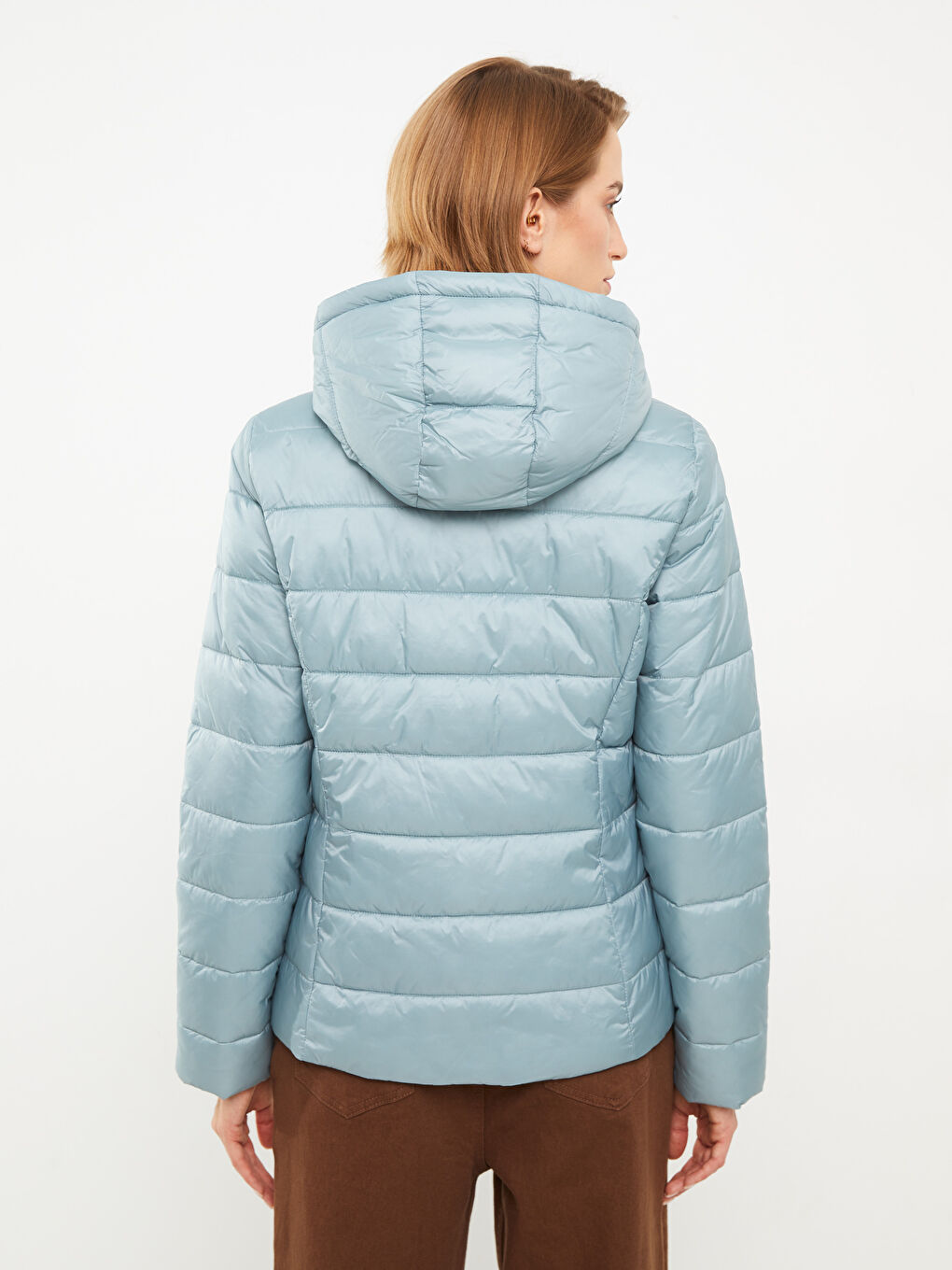Women's Hooded Plain Puffer Coat-5