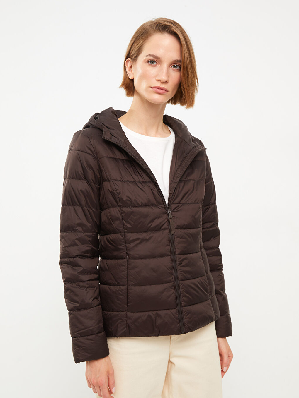 Women's Hooded Plain Puffer Coat-1