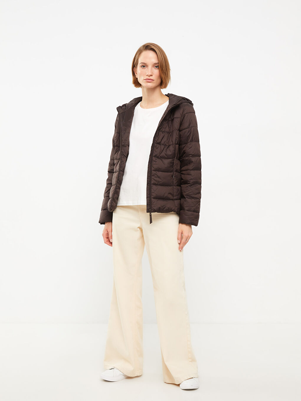 Women's Hooded Plain Puffer Coat-2